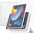 ZENLU iPad 9th 8th 7th Generation Magnetic Case with Removable Folio Cover, Premium Semi-Silicone Leather, Vertical Stand, Clear Back, Smart Sleep/Wake, Full Protective Case for 10.2" iPad (White)