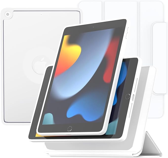 ZENLU iPad 9th 8th 7th Generation Magnetic Case with Removable Folio Cover, Premium Semi-Silicone Leather, Vertical Stand, Clear Back, Smart Sleep/Wake, Full Protective Case for 10.2" iPad (White)