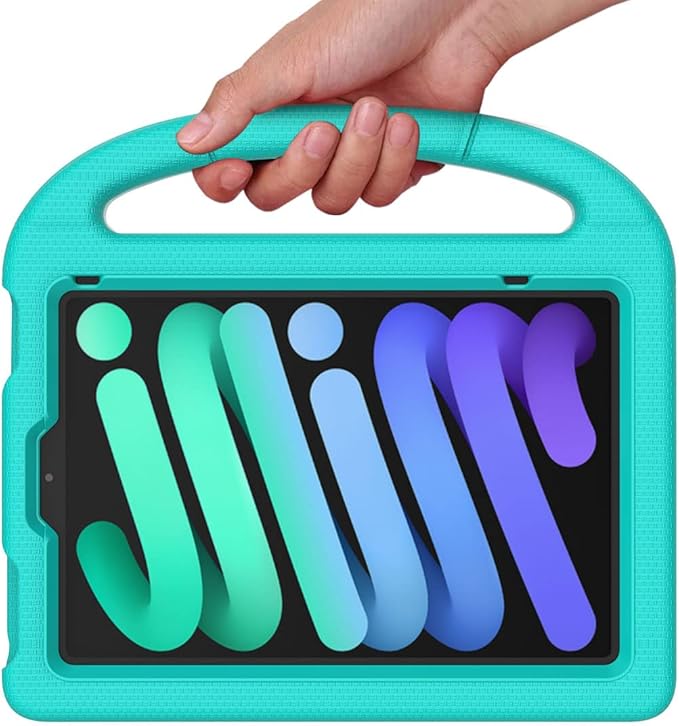 SUPLIK Kids Case for iPad mini 7 (A17 Pro) 2024 & iPad mini 6 (A15) 2021, 8.3-inch iPad mini 6th/7th Generation Case with Screen Protector, Durable Shockproof Kids Cover with Handle Stand, Cyan