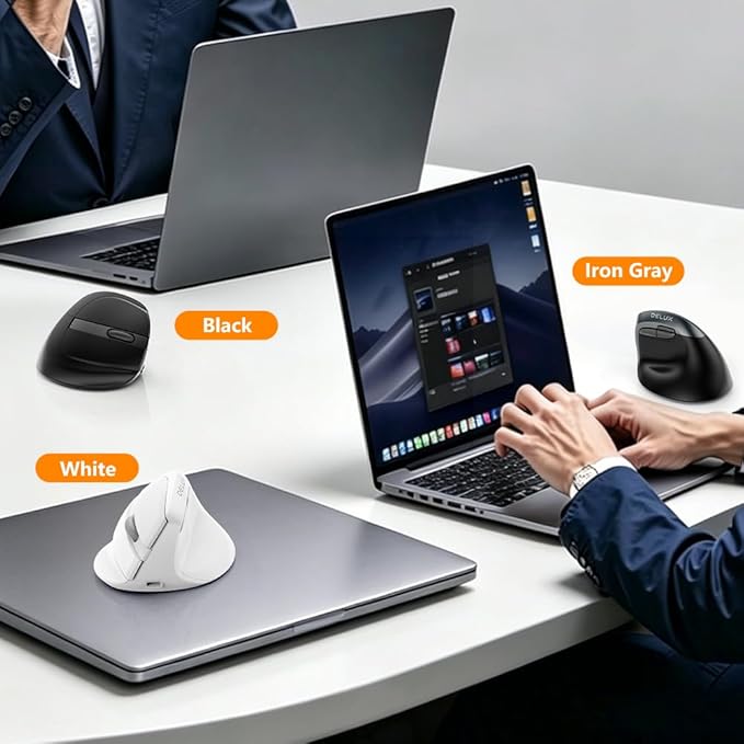 DELUX Wireless Ergonomic Mouse, Vertical Mouse for Small Hands, Silent Click Ergo Mouse, Up to 4000 DPI, 6 Buttons, Rechargeable, 2.4G/BT 5.2 Dual-Mode, Compatible with Laptop/PC (M618MINI-Black)