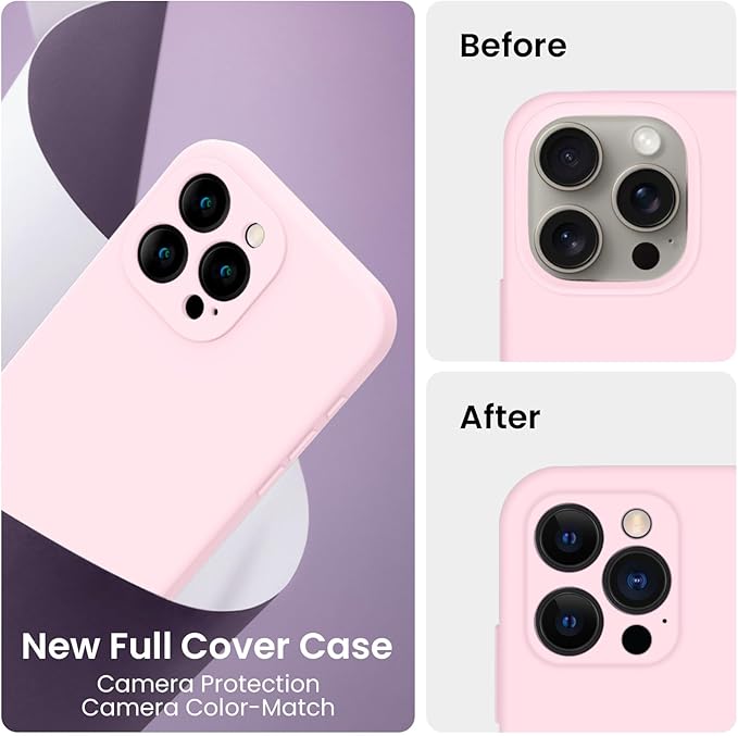 FireNova Designed for iPhone 16 Pro Case, Silicone Upgraded [Camera Protection] Phone Case, Soft Anti-Scratch Microfiber Lining Inside, 2024, Chalk Pink