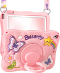 Kidcube for iPad 5th/6th Generation Case, for iPad Air 1st/2nd Gen, for iPad Pro 9.7 Inch Case - Girls Cute Girly Kawaii 3D Butterfly Design Cover with Rotating Stand & Strap Silicone Teen Women Cases