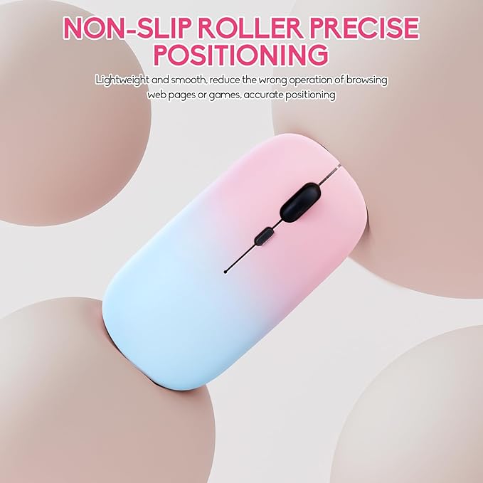 Wireless Bluetooth Mouse,LED Dual Mode Rechargeable Silent Slim Laptop Mouse,Portable(BT5.2+USB Receiver) Dual Mode Computer Mice,for Laptop,Desktop Computer,ipad Tablet,Phone,TV (Pollen blue)