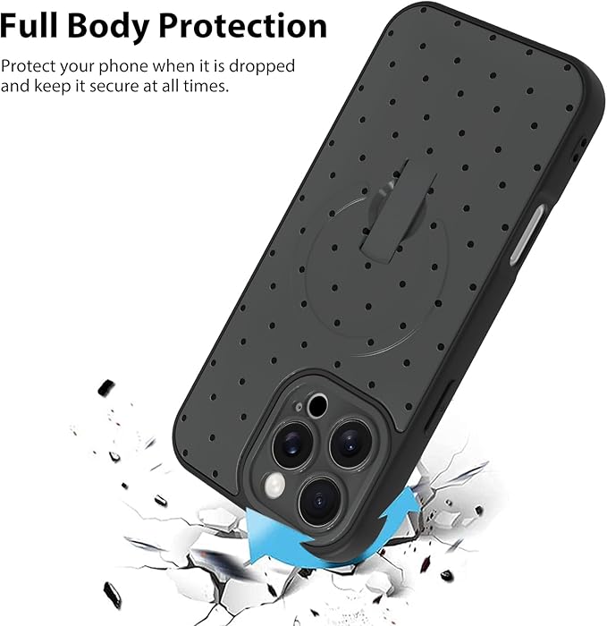 KANGHAR Compatible with iPhone 16 Pro Max Case, Support for MagSafe, Silicone Spot Cute Pattern, Wristband Kickstand Camera Protection Shockproof Soft Slim Cover for Girls Women, Black