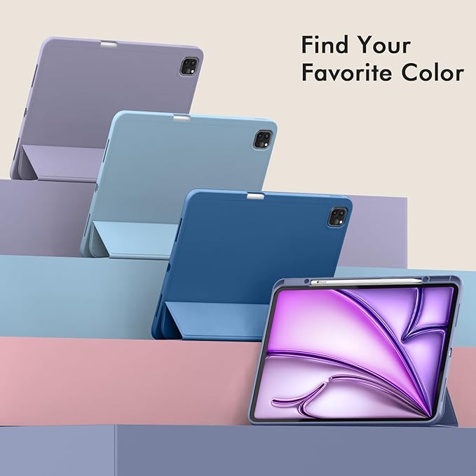 ZryXal New iPad Air 13 Inch Case M3 2025/M2 2024 with Pencil Holder, Trifold Stand Smart Case with Soft TPU Back,Auto Wake/Sleep(New Lavender)