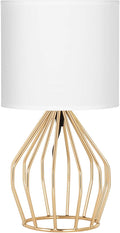 HAITRAL Gold Table Lamp - Modern Style Desk Lamp with Hollowed Out Base Linen Fabric Shade, Small Golden Bedside Lamp for Bedrooms, Living Room