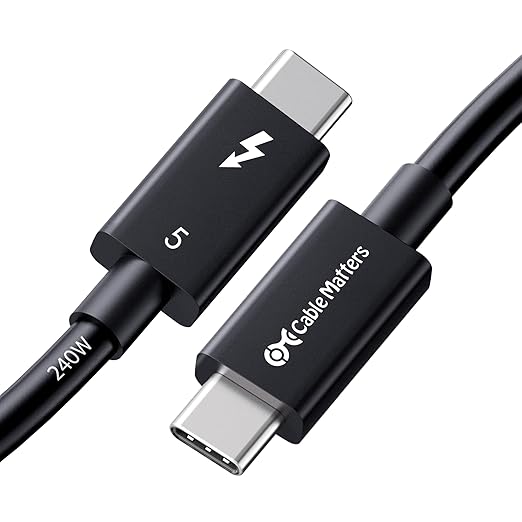 Cable Matters [Intel Certified] 80Gbps Thunderbolt 5 Cable with up to 120Gbps Bandwidth Boost and 240W Charging - 0.3m / 1ft, Compatible with Thunderbolt 4, USB4, and USB C, Black