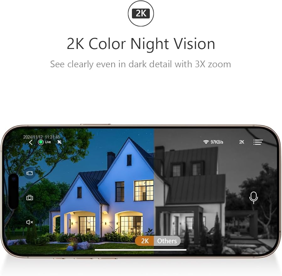 2K Wireless Security Cameras - Outdoor WiFi Security Cameras Color Night Vision, AI/PIR Detection, 2-Way Talk, Cloud/SD, Weatherproof, Battery Powered Outdoor Cameras (Black-2)