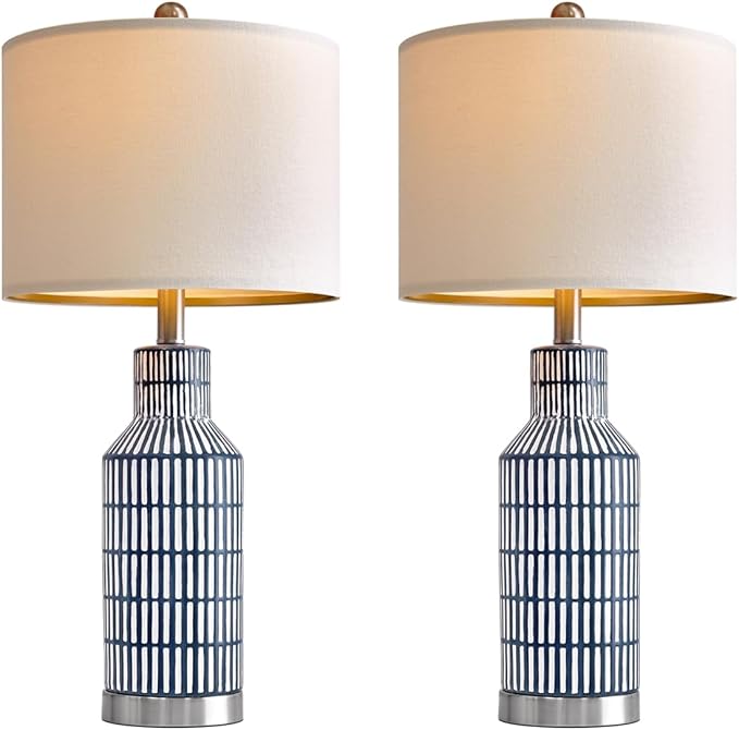 USumkky 25" Modern Ceramic Lamps Single Table Lamp for Living Room Bedroom Farmhouse Nightstand Bedside Lamps
