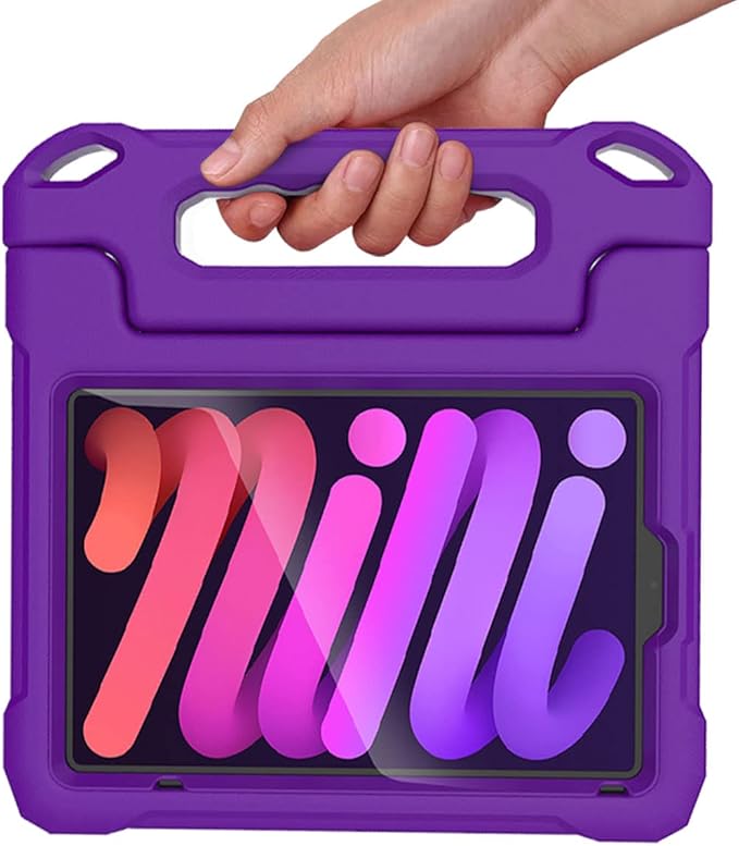 SUPLIK Kids Case for iPad mini 7 (A17 Pro) 2024 & Mini 6 2021, iPad mini 6th/7th Generation Case with Screen Protector, Durable Shockproof Handle Stand Cover for 8.3-inch iPad mini 6/7 Gen, Purple