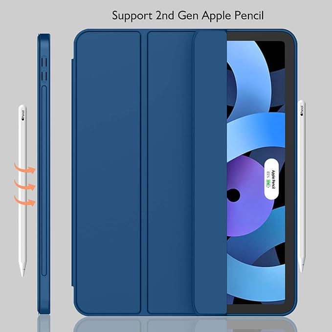 iMieet iPad Air 11 Inch Case M4/M3/M2(2026/2025/2024), iPad Air 5th/4th Generation Case 2022/2020 10.9 Inch with Pencil Holder,Trifold Stand Smart Case with Soft TPU Back(Navy Blue)