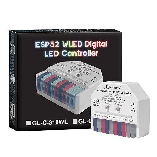 GLEDOPTO ESP32 Mini WLED LED Controller with Microphone DIY Music Dynamic Modes DC 5~24V Work with Addressable Digital RGB IC WS2811 WS2812 SK6812 TM1814 WS2813 WS2815 Strip Light Easy Wiring