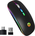 KBCASE Wireless Mouse, LED Wireless Mouse for Laptop, Slim Silent Mouse 2.4G Rechargeable Wireless Computer Mouse for Laptop, MacBook, iPad, Chromebook, with USB & Type-c Receiver