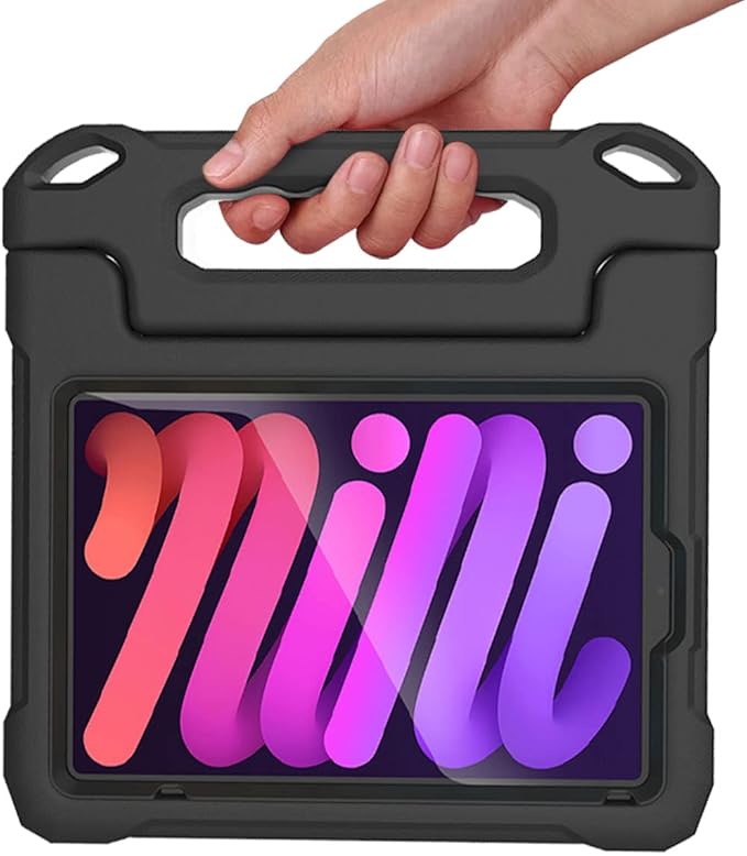 SUPLIK Kids Case for iPad mini 7 (A17 Pro) 2024 & Mini 6 2021, iPad mini 6th/7th Generation Case with Screen Protector, Durable Shockproof Handle Stand Cover for 8.3-inch iPad mini 6/7 Gen, Black
