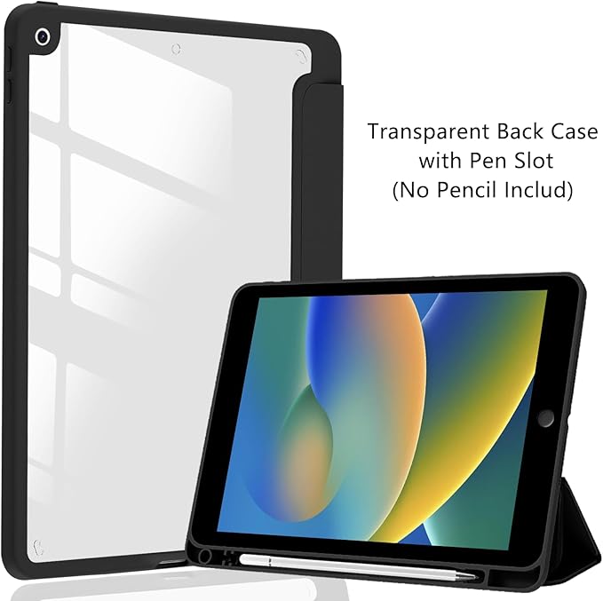 JOYLAND Cartoon Pink Bowknot Case for iPad Pro 11-inch (M4) 2024 5th Generation,Clear Acrylic Hard Back Black Case with Pencil Holder Trifold Stand Tablet Cover (Model Number:A2836/A2837/A3006)
