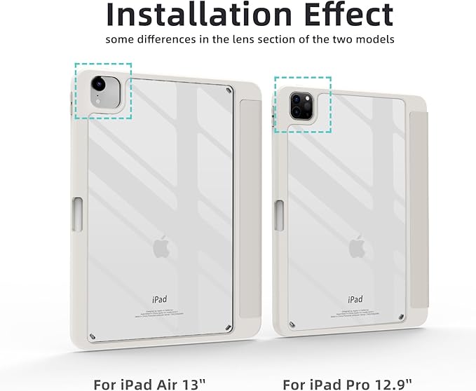 Case for iPad Air 13 inch 2026/2025/2024 M4/M3/2,Slim Smart Cover for 2022 iPad Pro 12.9 inch (4/5/6th Gen) with Pencil Holder,Trifold Stand with Clear Back Shell, Creamy White
