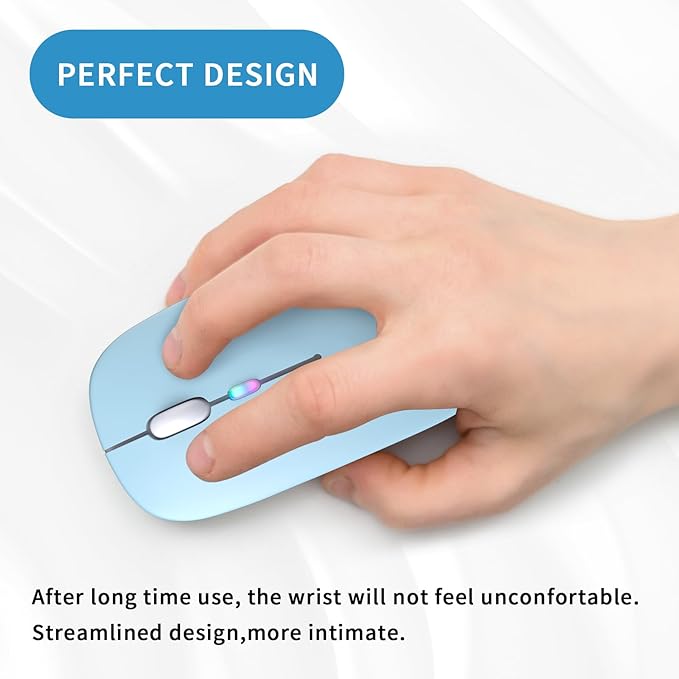 Wireless Bluetooth Mouse, Rechargeable, LED, Silent, Ultra-thin Design (Bluetooth 5.2 and 2.4GHz USB Receiver) | Portable Computer Mouse for Laptops, iPads, MacBooks and Apple Devices (blue)