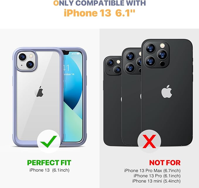 Diaclara Designed for iPhone 13 Case, Full Body Rugged with Built-in Touch Sensitive Anti-Scratch Screen Protector, Soft TPU Bumper Case for iPhone 13 6.1" (Lavender Gray)