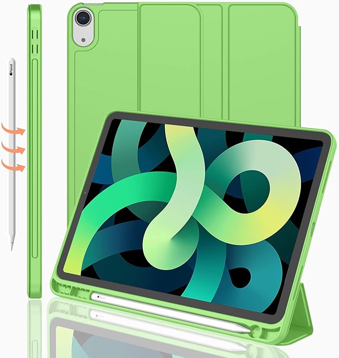 iMieet iPad Air 11 Inch Case M4/M3/M2(2026/2025/2024), iPad Air 5th/4th Generation Case 2022/2020 10.9 Inch with Pencil Holder,Trifold Stand Smart Case with Soft TPU Back(Grass Green)