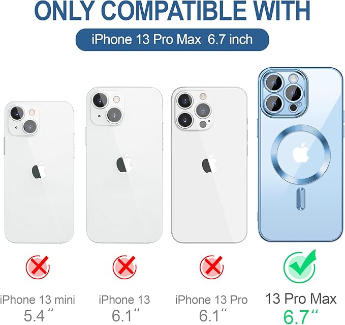 Hython Magnetic Clear for iPhone 13 Pro Max Case with Camera Lens Protector [Compatible with MagSafe] Plating Edge Slim Soft TPU Cover Protective Phone Case for iPhone 13 Pro Max 6.7", Light Blue