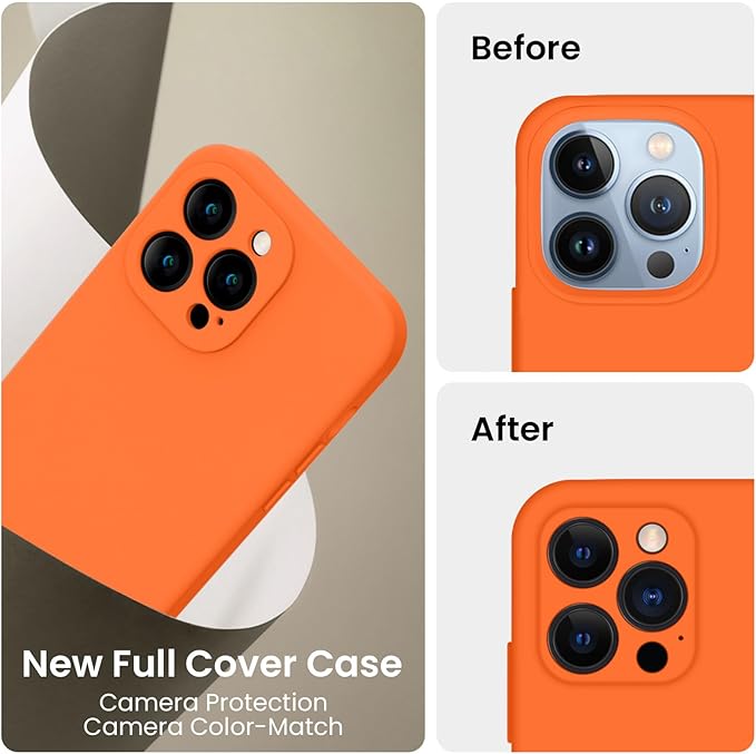 FireNova Designed for iPhone 13 Pro Max Case, Silicone [Camera Protection] Phone Case, Soft Anti-Scratch Microfiber Lining Inside, 6.7 inch, Neon Orange New