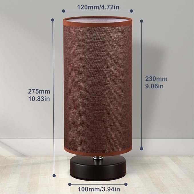 lifeholder Table Lamp, Bedside Nightstand Lamp, Simple Desk Lamp, Cylinder Table Lamp for Bedroom Living Room Office Study, Brown Shade and Black Base (Brown)