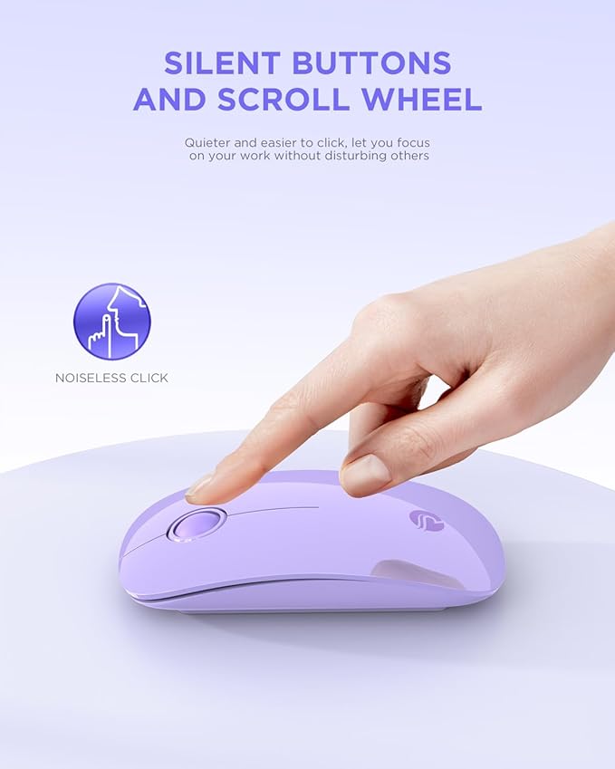 RAPIQUE Wireless Bluetooth Mouse, Purple, 1600 DPI, Long Battery Life, Dual Connectivity, Quiet Click, High-Precision Optical Tracking, Versatile Compatibility