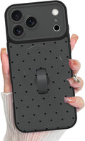 KANGHAR Compatible with iPhone 17 Pro Case, Support for MagSafe, Silicone Spot Cute Pattern, Wristband Kickstand Camera Protection Shockproof Soft Slim Cover for Girls Women, Black