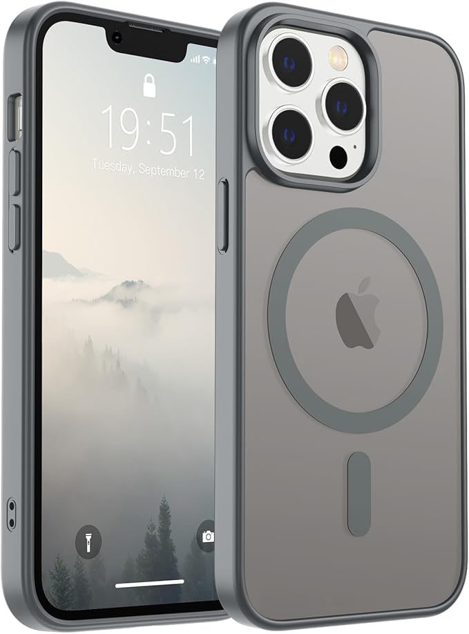 SUPFINE Magnetic for iPhone 13 Pro Case (Compatible with MagSafe) (Military Grade Drop Protection) Slim Translucent Matte Shockproof with Anti-Fingerprint Phone Case,Gray