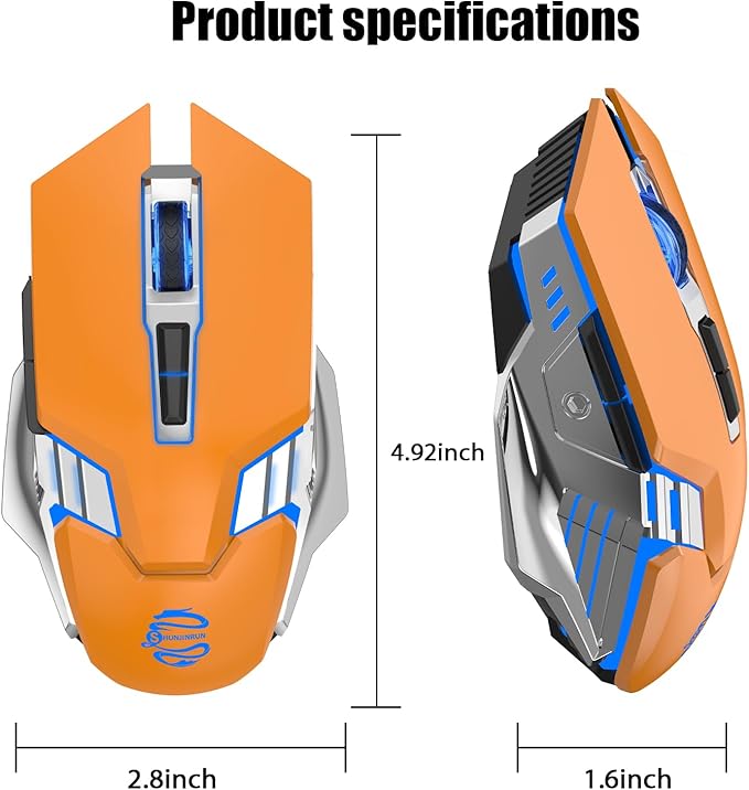 Bluetooth Gaming Mouse, RGB Rechargeable USB Wireless Mouse, Quiet Click, LED Backlit, Ergonomic, with Side Button, 6 Button, DPI Adjustable, Computer Mice for Laptop PC MacBook Chromebook - Orange