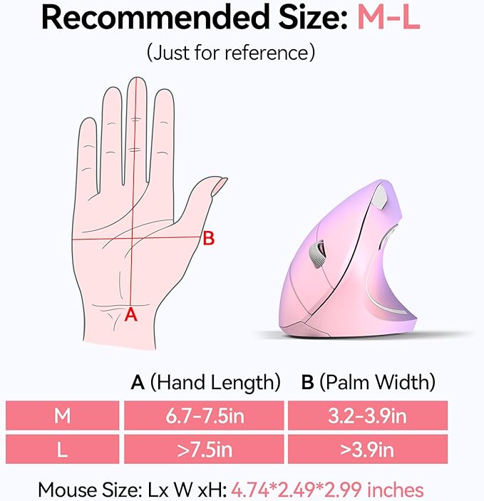 TECKNET Ergonomic Mouse, Wireless Bluetooth Vertical Mouse, 4800 DPI Optical Tracking, 6 Adjustable DPI, Quiet Clicks, 2.4GHz with USB A Receiver, 12 Months Battery, 6 Buttons, Wide Compatibility