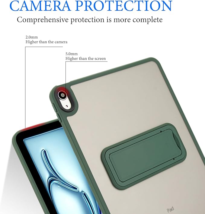 Shockproof Case for iPad Air 11-inch M4/M3/M2 (2026/2025/2024) for Women Men, Kickstand Slim Fit Rugged Bumper Lightweight Anti-Scratch Bumper Case Cover for iPad Air 11", Green
