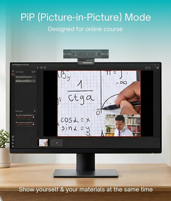 AVerMedia PW313D DualCam 2K Document Camera and Webcam for PC/Mac/Laptop, Autofocus, AI Noise Reduction, Online Teaching, Works with Zoom/Teams/Google Meet, Includes Tripod, TAA/NDAA Compliant