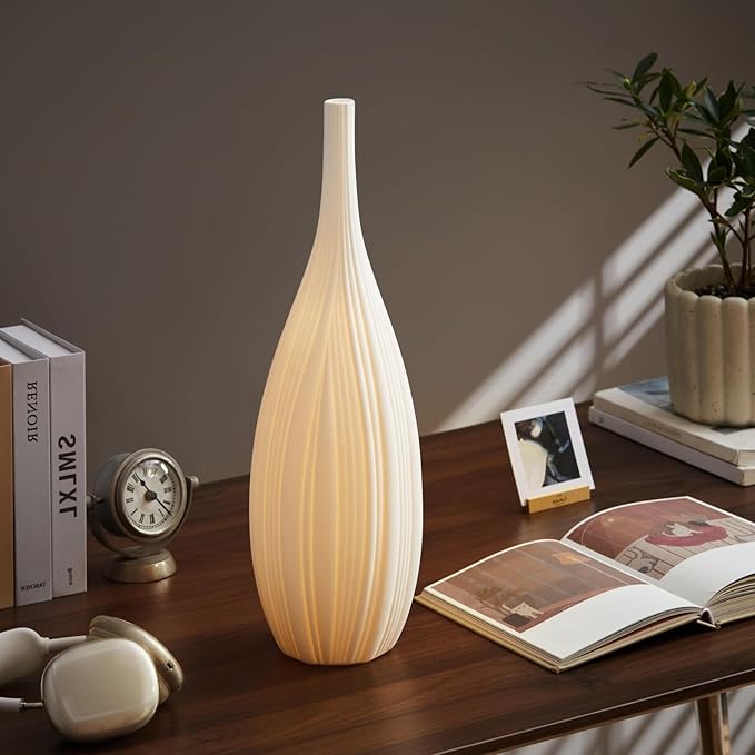 RONDURE 20.6" Modern Ceramic Table Lamp, Fully Dimmable Modern Bedside Lamps for Bedroom, Living Room and Nightstand, White Translucent Ceramic Shade, Warm Ambient Lighting, Corded, Bulb Included