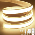 Lamomo COB LED Strip Lights, 16.4Ft Natural White Dimmable Self-Adhesive Led Rope Light with Remote, Flexible Cuttable Waterproof 4000K Silicone Neon Tape Light for Bedroom,Indoor, Cabinet, 10mm Width