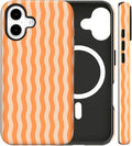 Magnetic for iPhone 16 Case Cute Wavy Stripes Phone Case, Shockproof Slim TPU and Hard PC Protective Phone Cover Compatible with MagSafe Designed for Women Girls, Orange