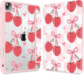 Mektron Case for iPad Pro 11 inch (4th, 3rd, 2nd & 1st Gen) 2022 2021 2020 2018, Buit in Pencil Holder with Shockproof Cover Clear Shell + Trifold Stand + Auto Wake/Sleep, Cherries Bows C353