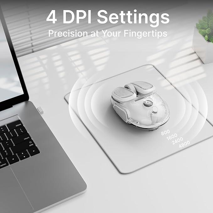 SEUNKWANG EWEADN Q9 Wireless Clear Mouse Dual Mode Bluetooth & 2.4G USB Computer Mouse with RGB Lighting, Silent Clicks, Multi-Device Compatibility for Laptop, PC, MacBook, iPad Cute Mouse-White