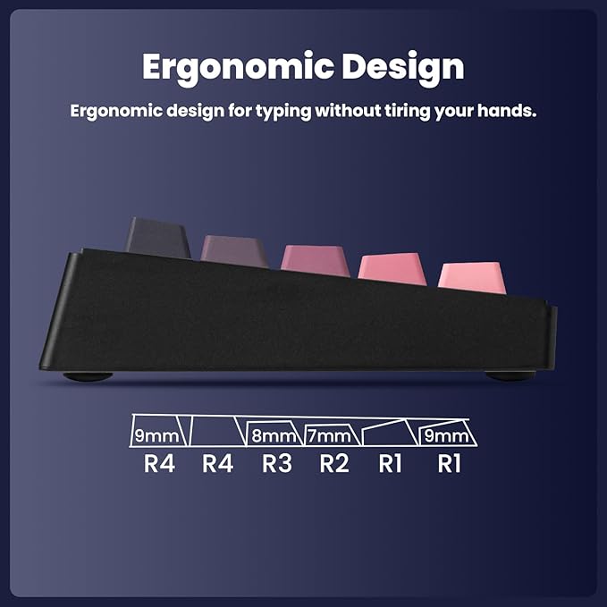 ZORNHER ST68 Wireless Ergonomic Split Mechanical Keyboard,65% Pink & Purple Custom Creamy TKL Keyboard with Knob,Lighted Up PBT Keycaps,Pre-lubed Clicky Switches,Hot-Swappable,RGB Backlit