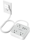 TESSAN Ultra Thin Flat Extension Cord 5 FT, Slim Power Strip with USB Ports (1 USB C), Surge Protector Flat Plug Wall Charger with 3 Outlets for Office, School, Dorm Room Essentials
