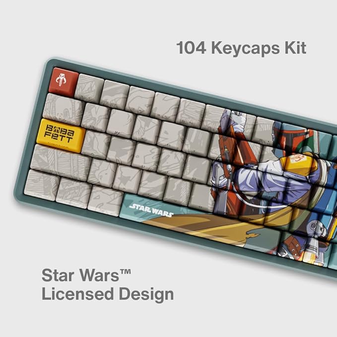 Team Liquid Star Wars Boba Fett PBT Dye Sub Keycaps for Mechanical Gaming Keyboards, Cherry MX Switches, Custom Side Print, ANSI ISO Support, US Layout - Officially Licensed