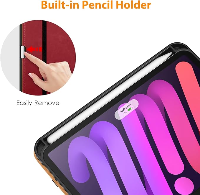 DTTO for iPad Mini 7th (A17 Pro) 2024/iPad Mini 6th Generation Case 2021 8.3 Inch, Premium Leather Business Folio Stand Cover for Mini 7/6 with Pencil Holder-Multiple Viewing Angles, Red