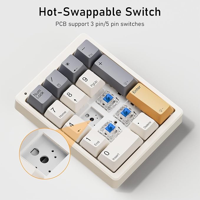 Kisnt KN17 Wired Mechanical Number Pad- 17 Keys Hot Swappable Numpad with White Backlight& PBT Keycaps for Laptop PC Compact Keyboards(Retro Beige, Blue Switch)