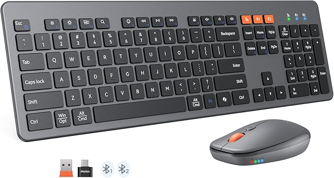 MEETION Wireless Keyboard and Mouse, Ultra Slim Multi-Device Bluetooth Keyboard Mouse, Low-Profile Full Size Keyboard, 1200-3200 DPI Mice, for Computer PC Laptop Tablet iPad, Windows/Mac/iOS