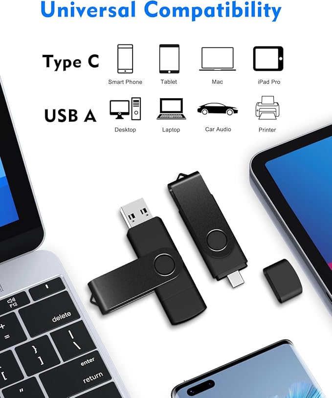 AreTop 128GB USB C Thumb Drive Dual USB 3.0 Flash Drive 128GB USB Drive Swivel Design 2-in-1 Portable Type-C Memory Stick for Android Smartphone, Computers, MacBook, Tablets, PC, 1 Pack, Black