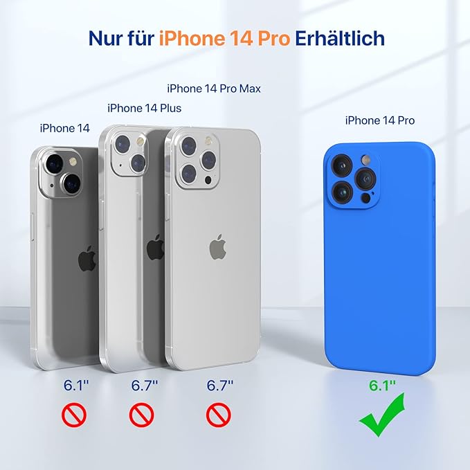 Miracase Designed for iPhone 14 Pro Case with Screen Protector, [Upgraded Camera Protection], Shockproof Liquid Silicone Rubber Phone Case Cover for 14 Pro 6.1 inch, Mediterranean Blue
