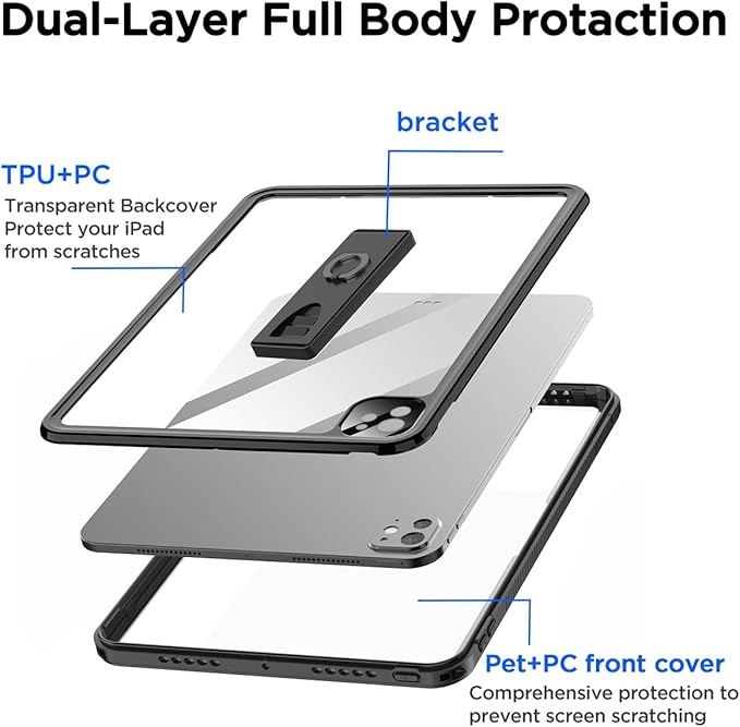 AICase for iPad Pro 13 Inch Waterproof Case M4 2024 7th Generation, [Built-in Screen Protector&Stand] Full-Body Rugged Shockproof Drop Proof Protective Cover for iPad Pro 13 Inch M4 2024 7th Gen