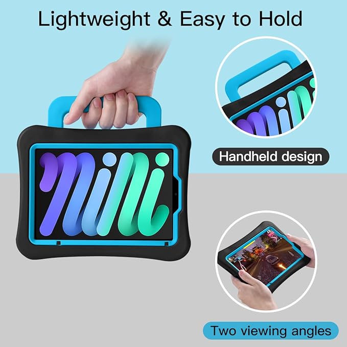 Kids Case for iPad mini 7 (A17 Pro) 2024 /iPad Mini6 2021, Light Weight Heavy Duty/Shockproof/Drop Proof with Handle/Kickstand, Child Friendly Cover for iPad mini 7th/6th Gen 8.3inch (Black)