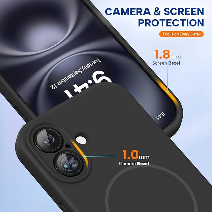Miracase Magnetic for iPhone 16 Plus Case, [Soft Anti-Scratch Microfiber Lining], Compatible with MagSafe, Liquid Silicone Shockproof Drop Protection Phone Case for 16 Plus,Black