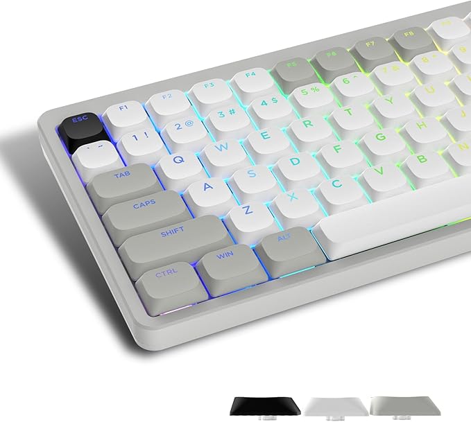 Womier Low Profile Keycaps - Shine Through Keycaps 60 65 75 100 Percent, Keyboard Key caps PBT Full Size for Cherry Gateron MX Switches Mechanical Keyboard, Grey/White